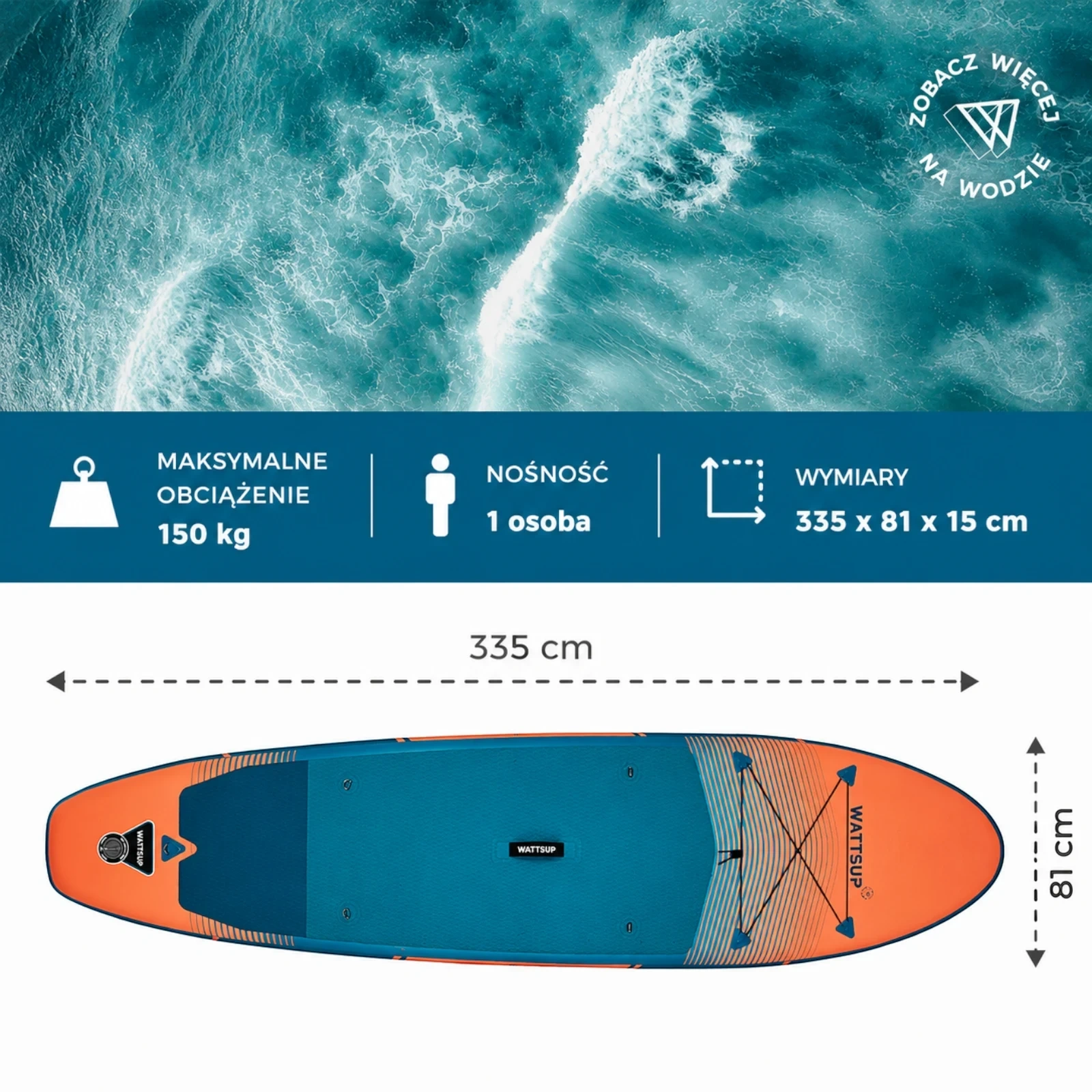 DESKA SUP WATTSUP F11 335 (11'), uniwersalne / Allround, pomarańczowy - obrazek 9