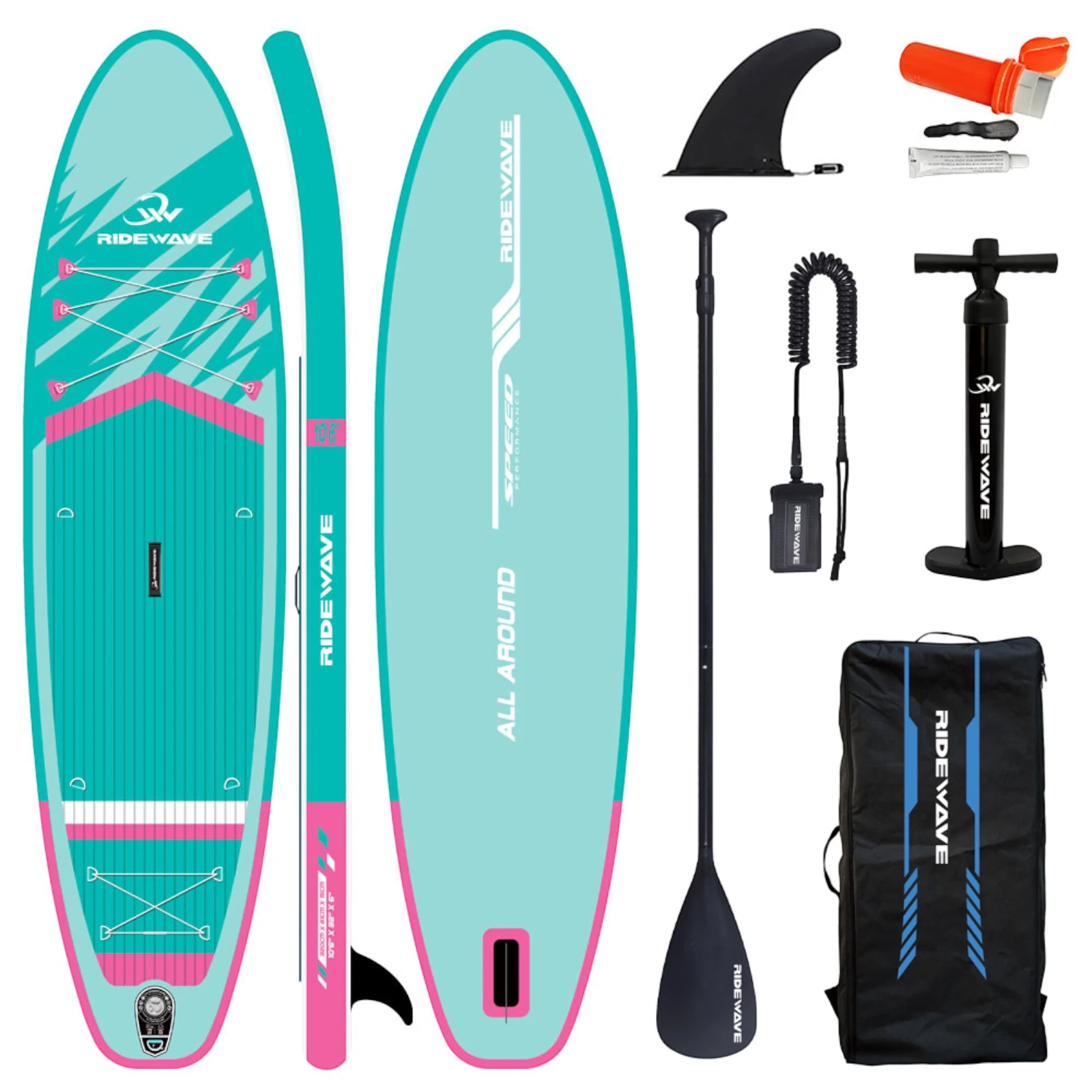 Deska SUP RIDEWAVE ALL AROUND 350 (11'5), uniwersalne, jasnoturkusowy / różowy - obrazek 15